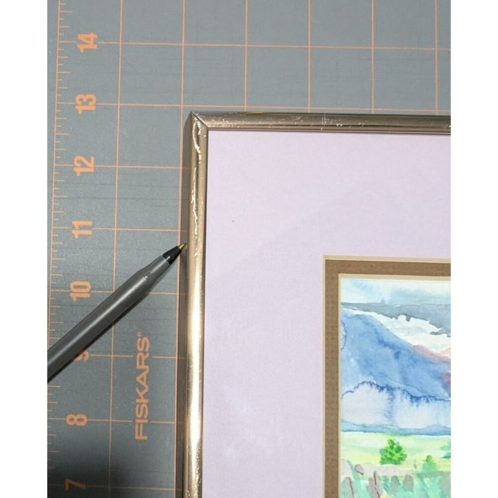 Framed Watercolor Landscape Painting Lavender Mat Rose-Gold Frame signed - Picture 4 of 15